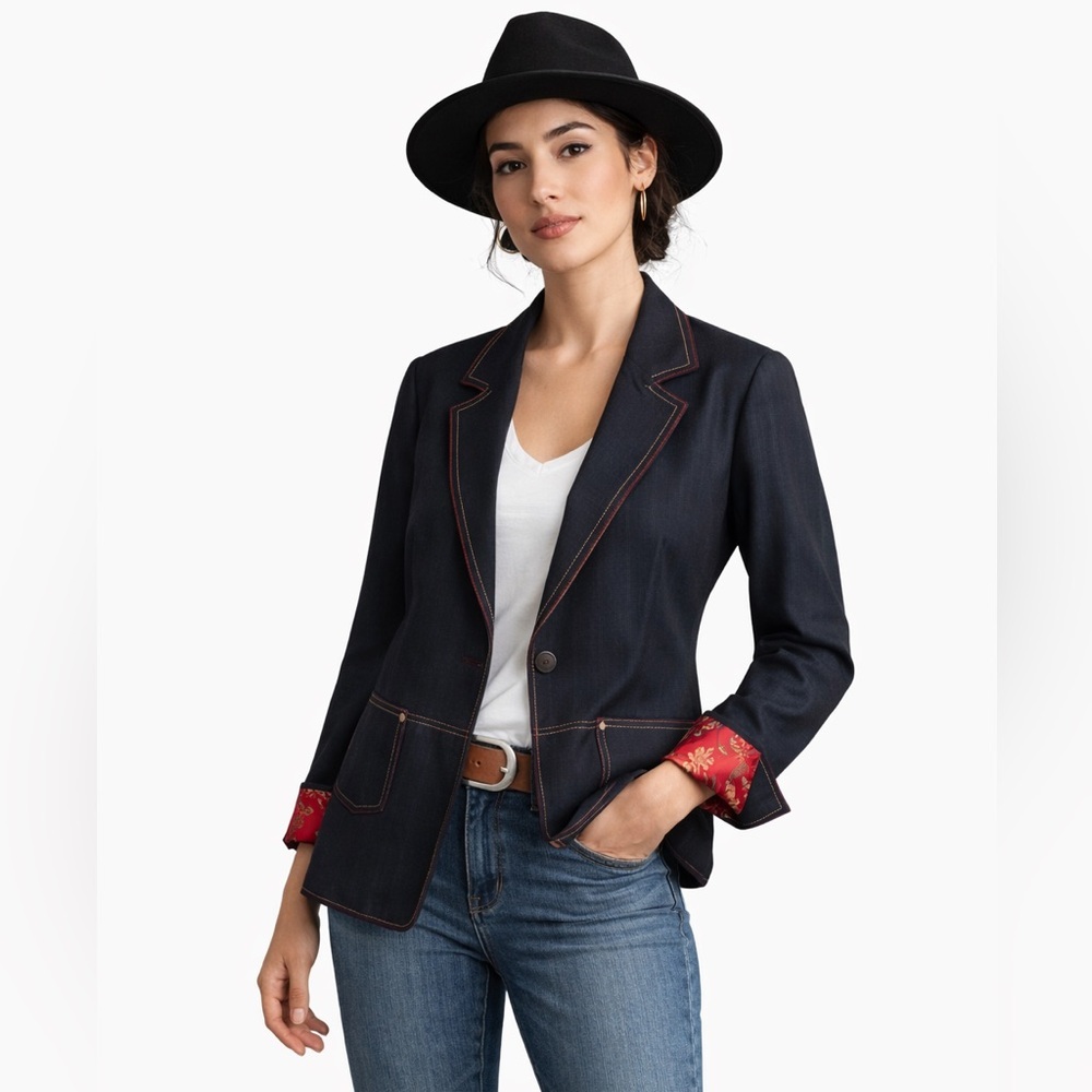 ALAIN MANOUKIAN‎ Paris Western Stitch Wool Blend Blazer Jacket Y2K Red Lined 14